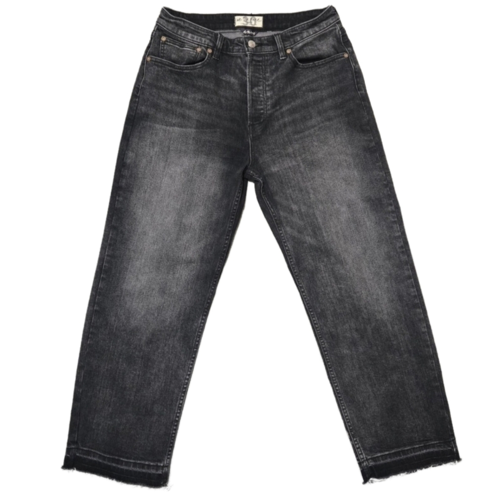 Free People We The Free Jeans Black Wash Relaxed Straight Leg Released Hem Sz 30
